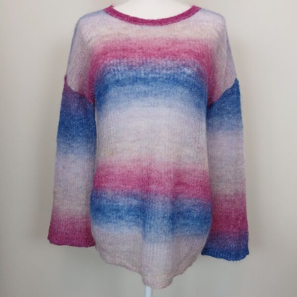 INC‎ Sheer Sweater Women Small Striped Ombre Fuzzy Retro Whimsical Soft Gradient - Picture 1 of 12